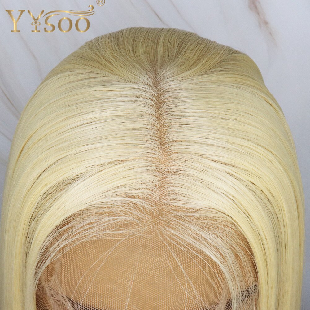 Yysoo 613 Blonde Color13x6 Korte Lijmloze Synthetische Lace Front Pruiken Voor Vrouwen Futura Straight Hittebestendige Bob Pruik Dagelijks Gebruik