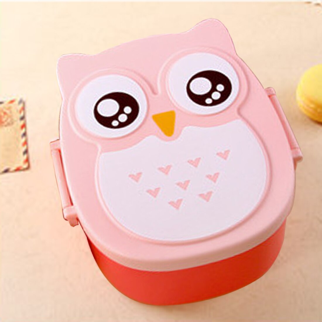 Cute 2 Layer Cartoon Owl Lunchbox Bento storage for rice Fruit Storage Microwave Plastic Storage box Cutlery Set Fiambrera: pink