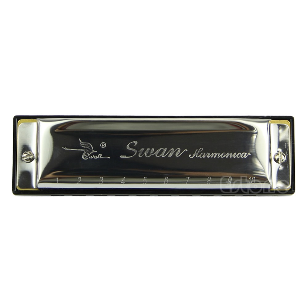 1pc Swan Harmonica 10 Hole Key of C for Blues Rock Jazz Folk Harmonicas Silver Musical Accessories