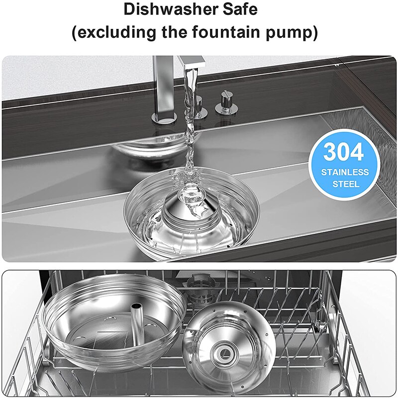 Stainless Steel Cat Fountain Filter Water Drinking Fountain Pet Cat Dog Ultra-Quiet Automatic Fountains and Filter Cats Drinker