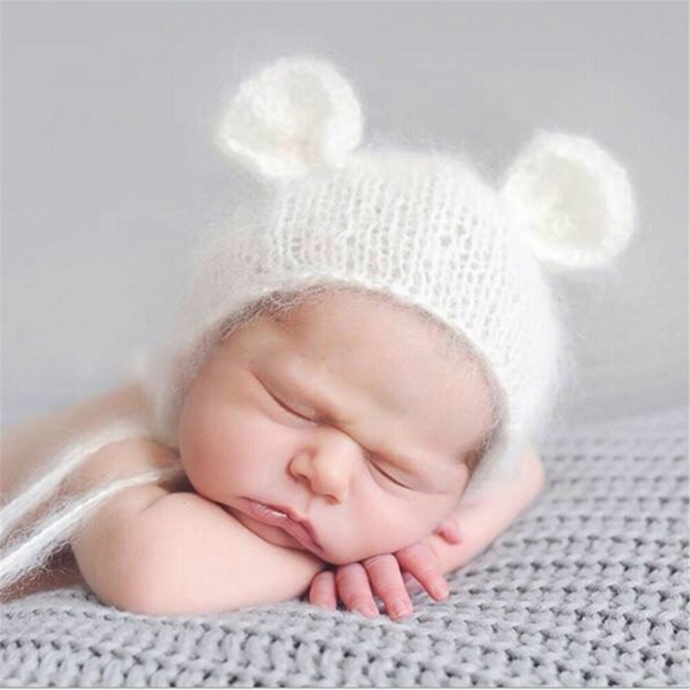 Baby ører bærehatte nyfødte mohair fotografering kostume rekvisitter kawaii baby hætter hæklede beanies baby fotografering tilbehør