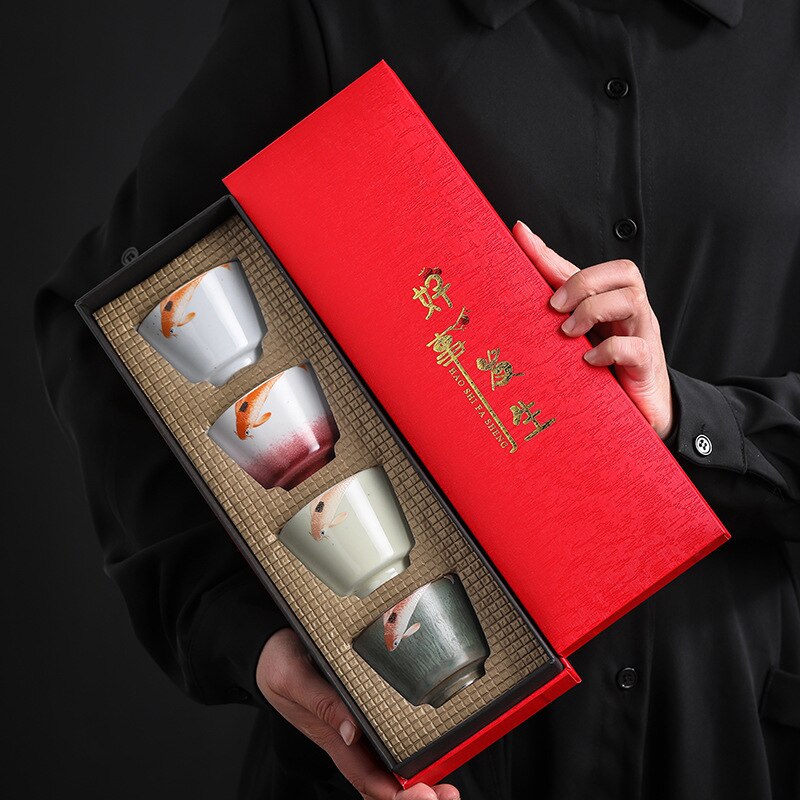 DXUIALOI Japanischen stil high-temperatur brennen keramik Kung Fu teetasse einzigen tasse 4 tasse set haushalt tee schüssel tee haus tee-set: B05 4-cup set