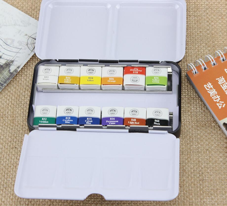 Mungyo 12 24 48 farve ensfarvet akvarelmaling sæt bærbar metalboks akvarel pigment kunstner tegning akvarel papir leverancer