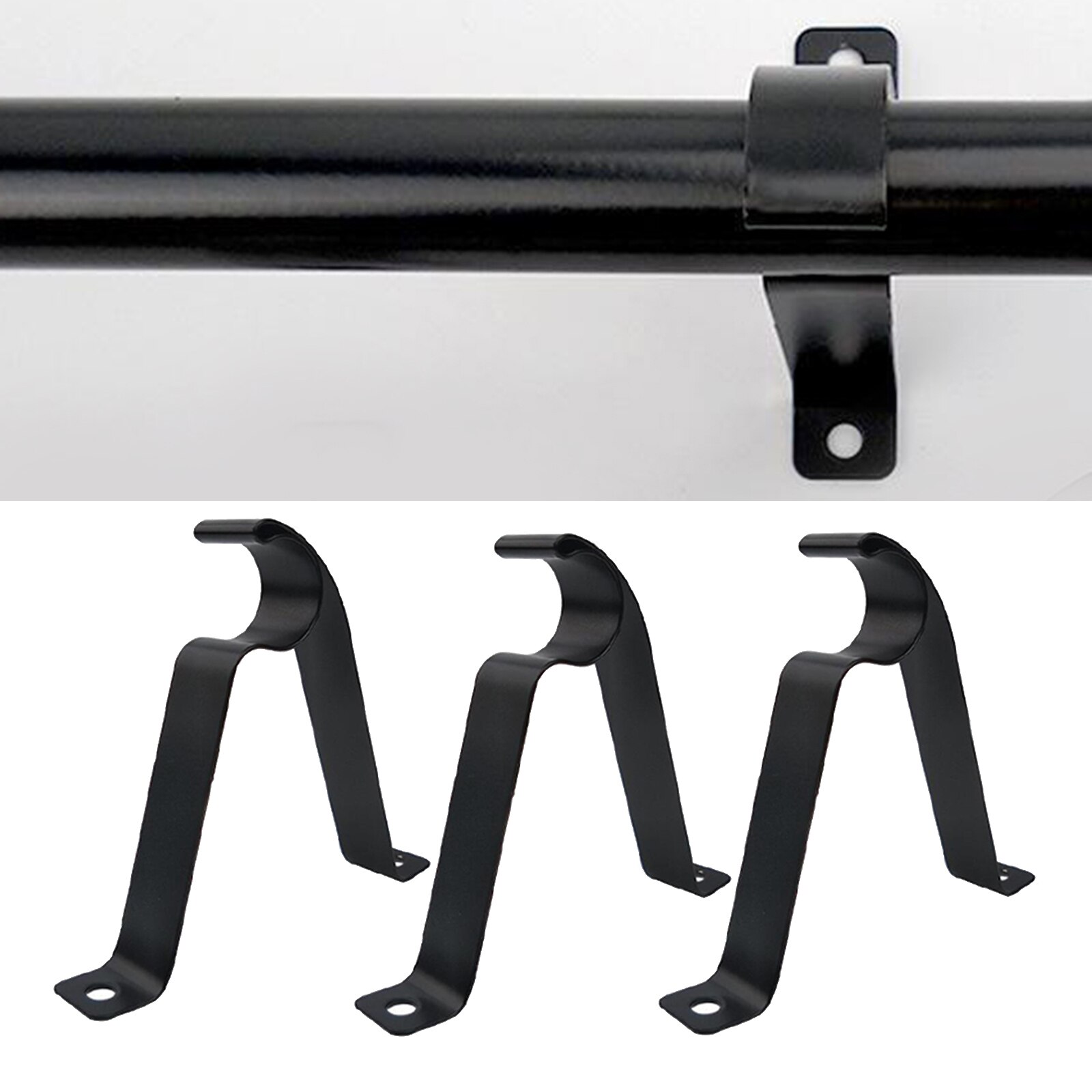 3pcs Curtain Rod Brackets Heavy Duty Metal R Type Rod Holders Support Curtain Pole Wall Brackets with Screw: 19mm black