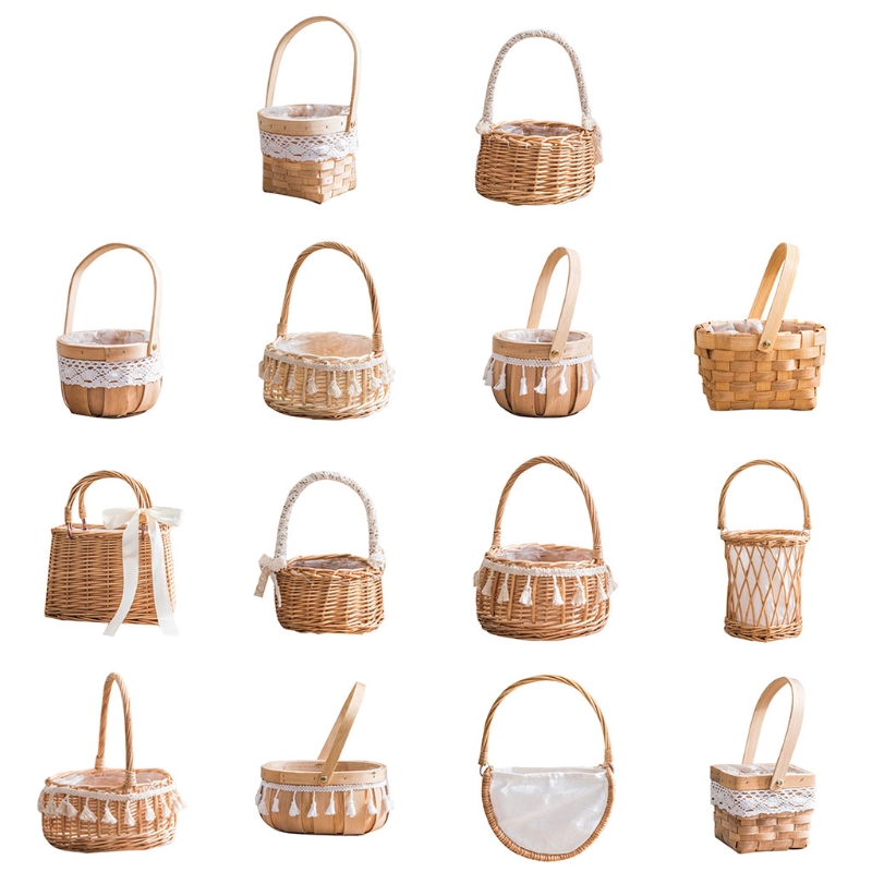 Handgemachte Natürliche Rattan Gewebt Blume Hand Korb Heimat Küche Garten Gemüse Lagerung Container Pflanzer Halfter