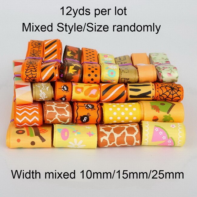 12y/lot (1y/stijl) willekeurige Gemengde Grootte/Stijl Grosgrain Satijnen Lint Voor Wedding Christmas Party Decor DIY Ambachtelijke Materialen: Random Mixed Orange