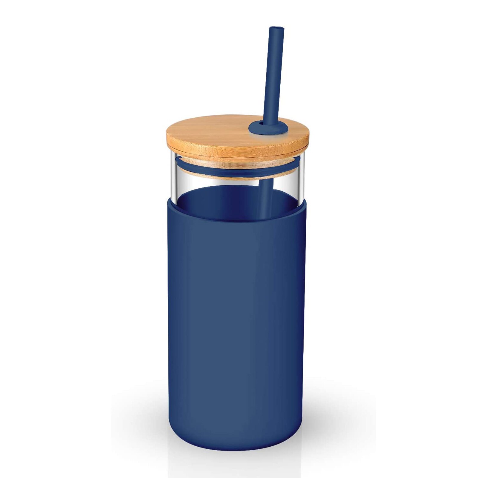 Outdoor Sap Cup Water Cup 20Oz Enkele Muur Tumbler Beschermhoes Hout Deksel Glazen Beker Fles Met fles Stro Water: Blauw