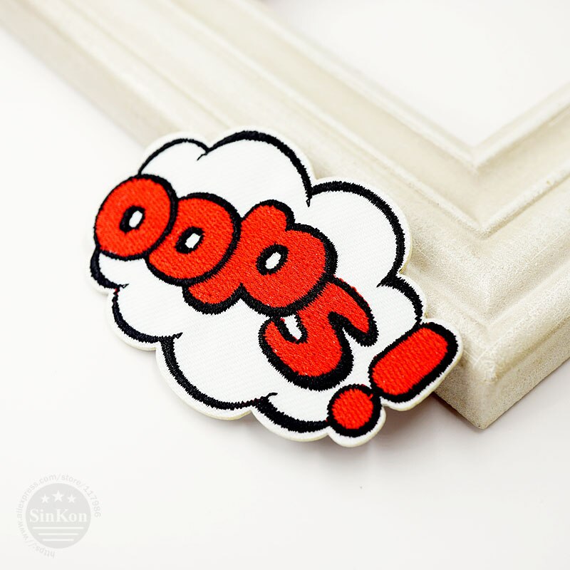 OOPS (Size: 5.3x8.3 cm) Patches Badges Iron Op Geborduurde Patch Voor Doek Cartoon Badge Patches kledingstuk Applicaties DIY Accessoire