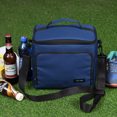 10L draagbare lunch tas thermische picknick doos ijs voedsel dranken koeltas wijn blikjes koeltas voertuig geïsoleerde cool schoudertas: Dark Blue