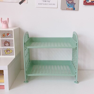 Support de rangement en plastique pour livres, coréen Ins, 2 couches, pour articles de papeterie cosmétique, de bureau, pliable, à monter soi-même: Green