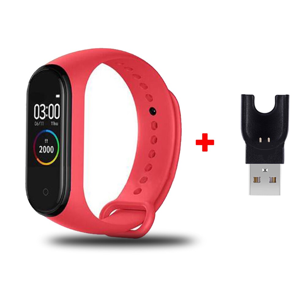 M4 montre intelligente bracelet de gymnastique écran tactile sport podomètre bracelet Fitness hommes en cours d'exécution marche Tracker fréquence cardiaque pression artérielle: RED