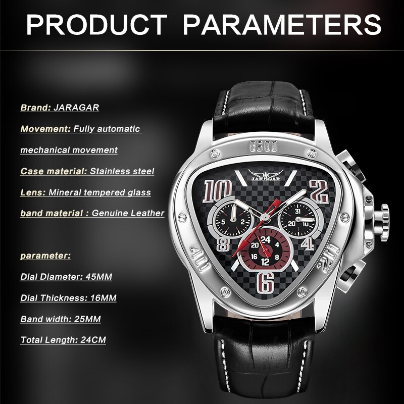 Jaragar-reloj mecánico automático para hombre, cronógrafo con correa de cuero, esfera triangular única, deportivo, Masculino