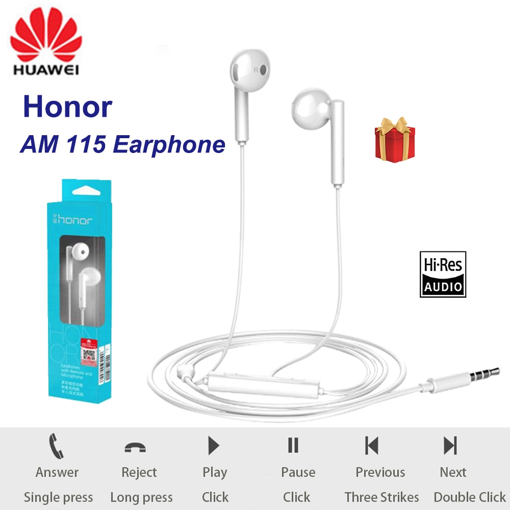 Huawei – écouteurs Honor AM 115 avec commande filaire, oreillettes intra-auriculaires de 3.5mm, pour Huawei P10 P9 P8 Mate9, originaux