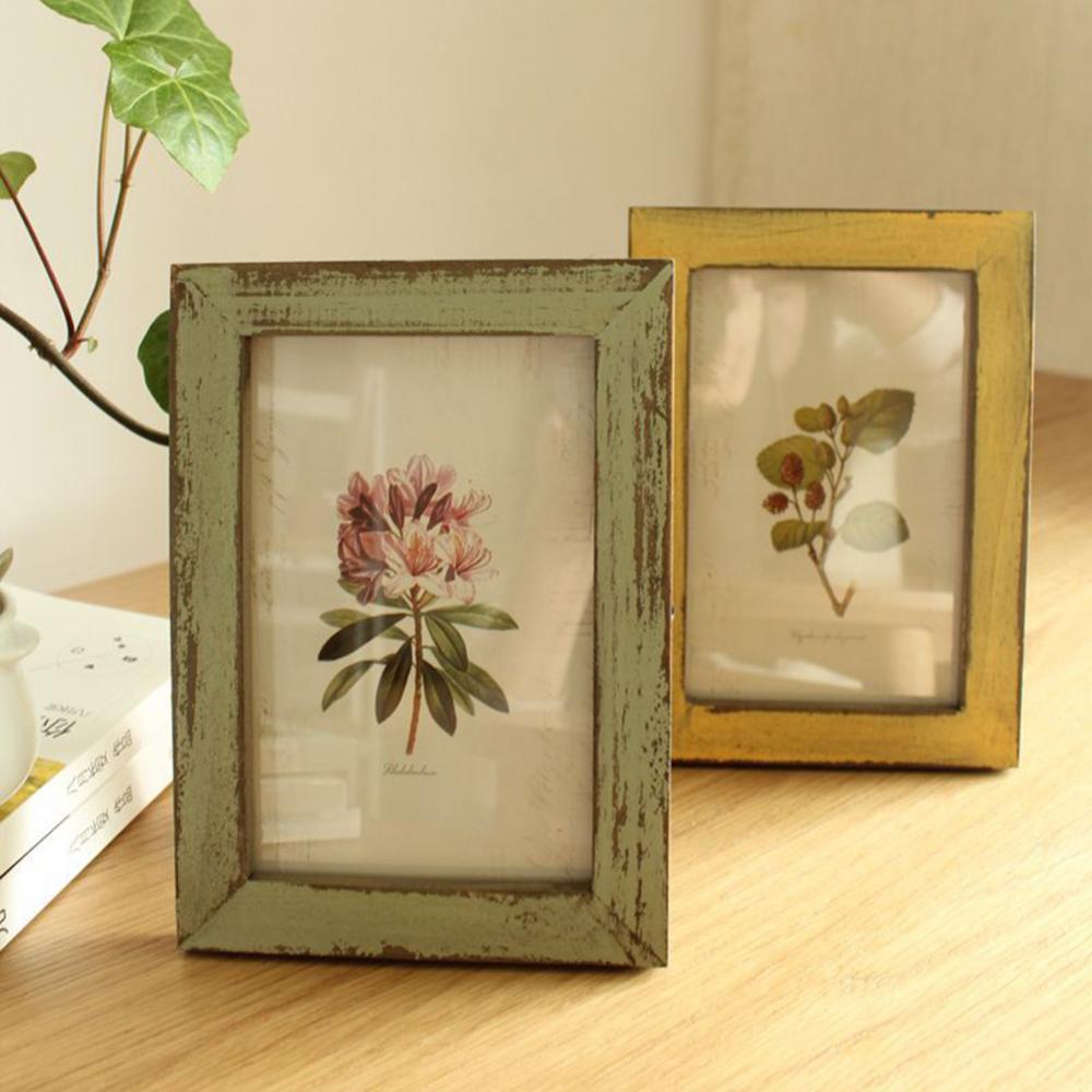 Træ vintage fotoramme 5 tommer træ billedholder stativ hjem soveværelse skrivebordsindretning