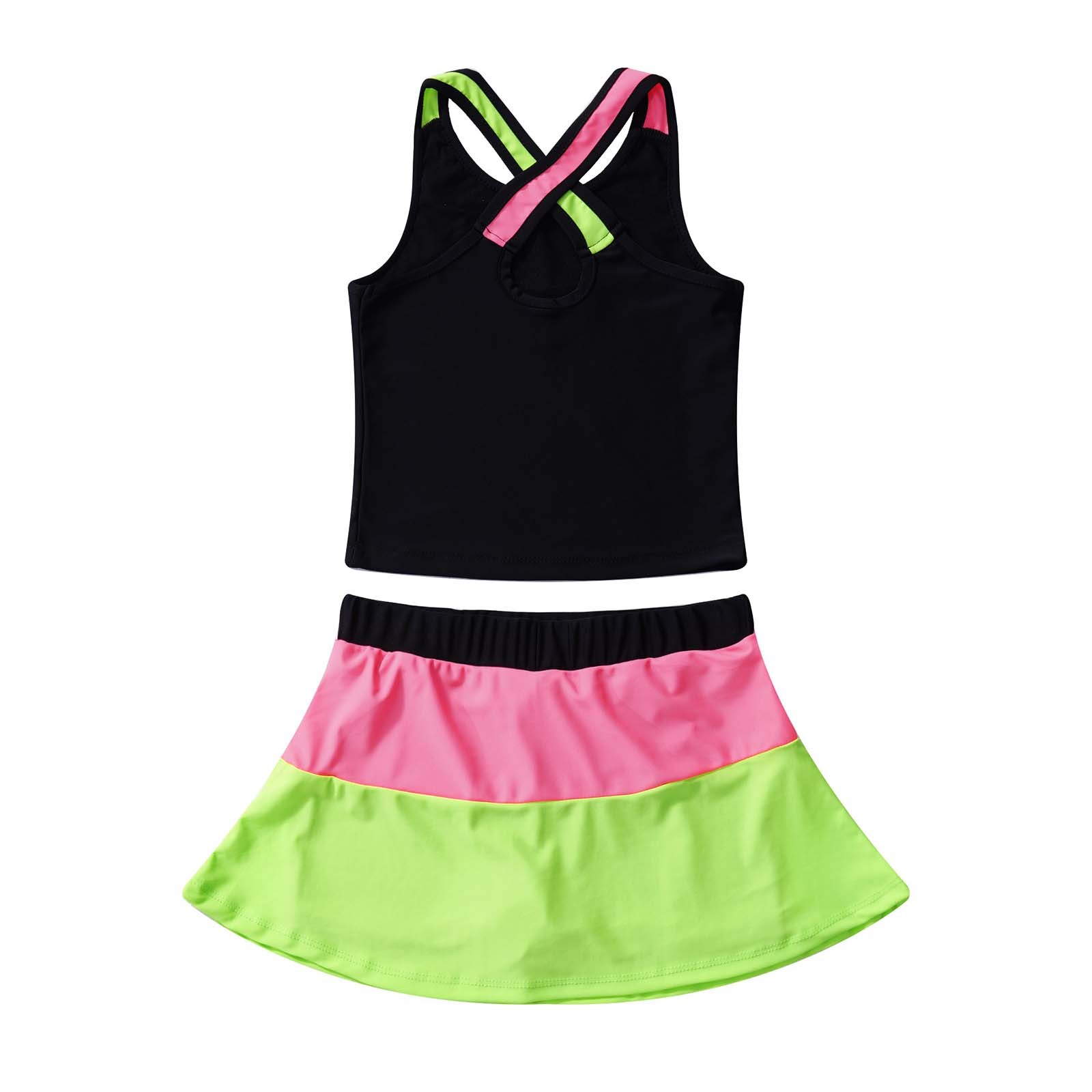 Kinderen Meisjes Zomer Pak Sportkleding 2 Stuk Sport Vest En Rok Met Shorts Badminton Tennis Set Gymnastiek Workout Sport Outfits