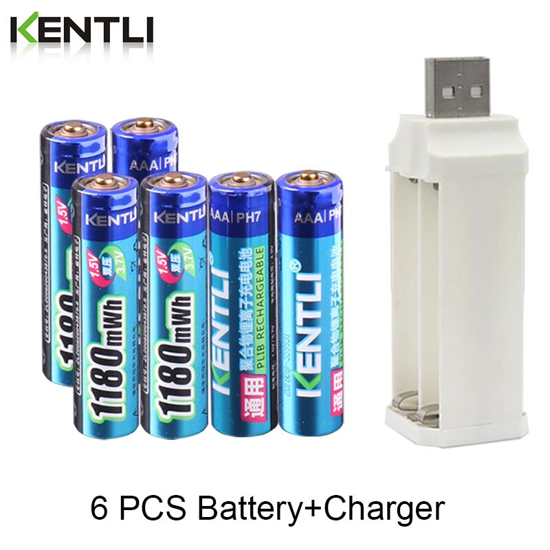 Batería recargable de iones de litio de polímero aaa KENTLI, 1,5 v, 1180mWh, 4 ranuras, cargador de iones de litio: 6 pcs