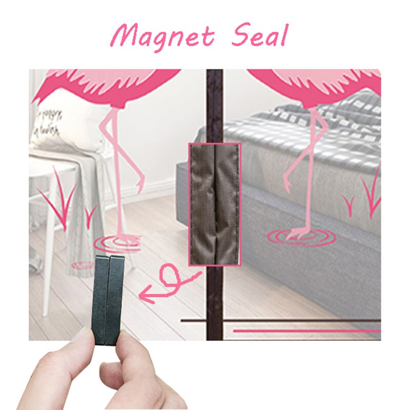 Flamingo Magnetic Bug Screen Door Mesh Fly Mosquito Protection Net Summer Anti-mosquito Plastic Door Curtain Velcro Installation
