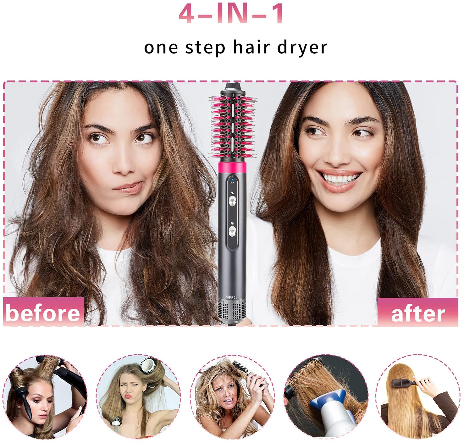 Negatywna szczotka do włosów Lonic szczotko-suszarka jednoetapowa suszarka do włosów na gorące powietrze elektryczna odpinana i wymienna szczotka fryzjer