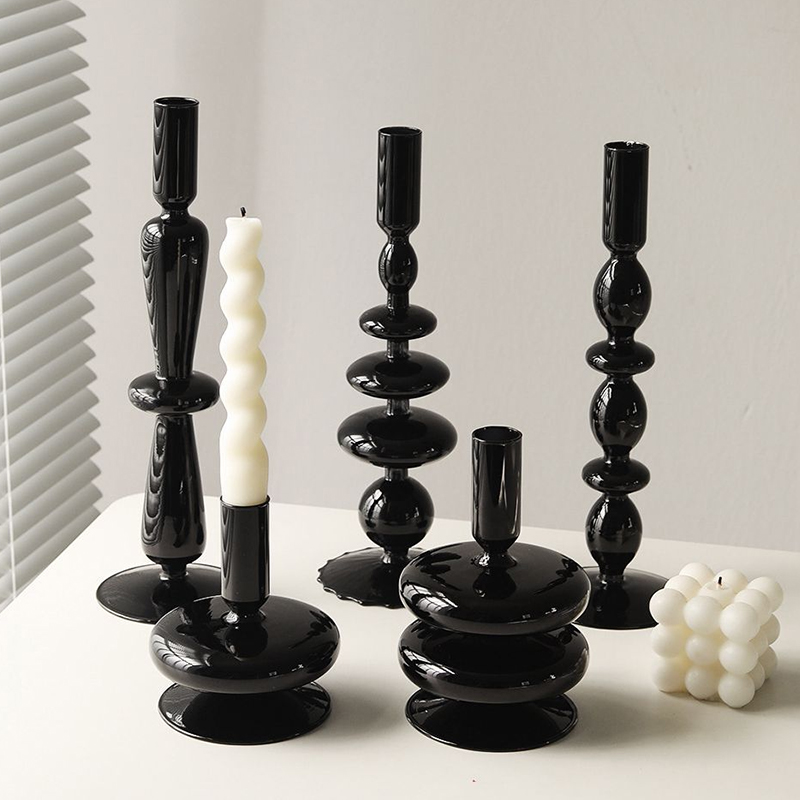 Portavelas de vidrio para sala de estar, candelabro romántico para el hogar, decoración de boda, cumpleaños, cena, de Navidad, Acc