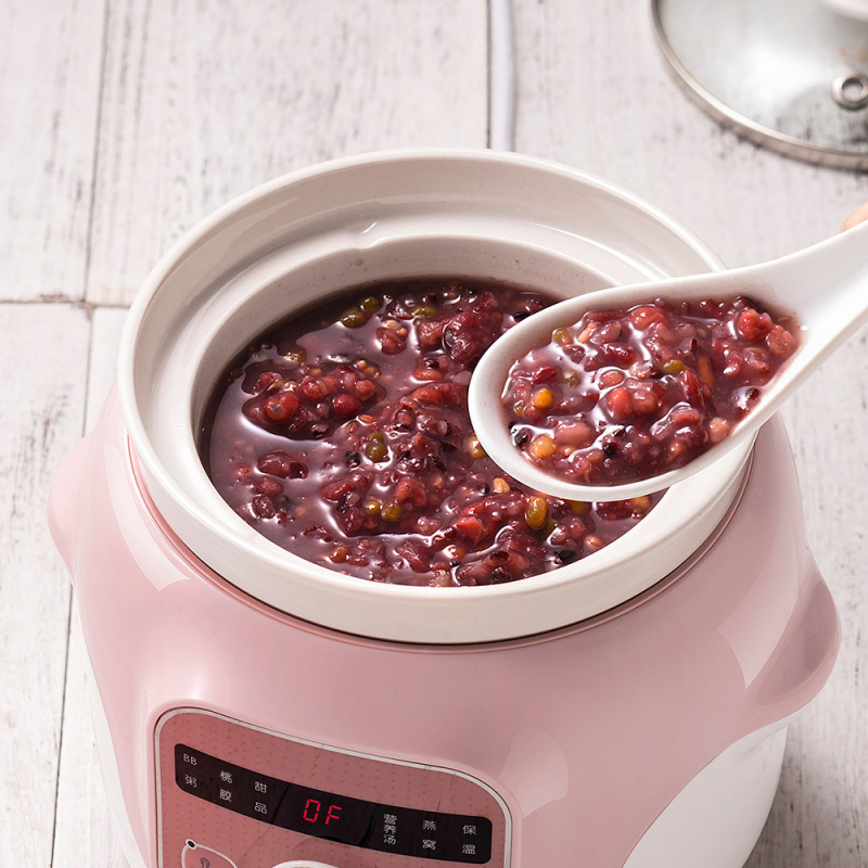 Pink Electric cooker soup stewing porridge Peach gum bird's nest 1L multifunction safe electric slow cooker