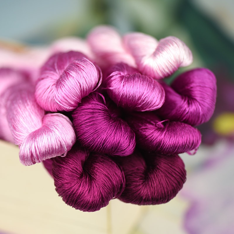 1pcs 100% silk thread hand embroidery embroider cross stitch 400m silk embroidery thread Rose purple /9 pure colors
