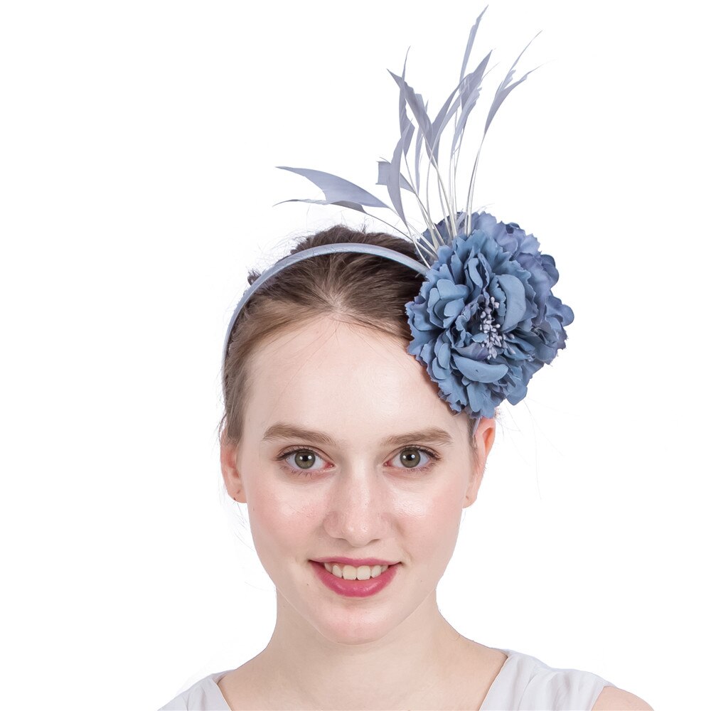 Vrouwen dames bloemen hoofdband bruid bruiloft haarband fascinators haaraccessoires fantasierijke veren hoofdtooi mesh huwelijk