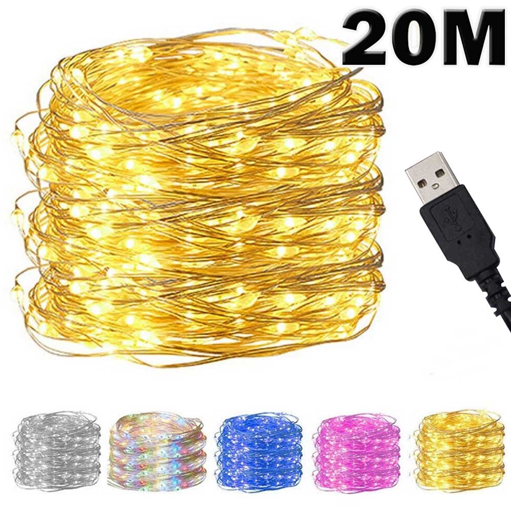 20M USB/Battery LED String Light Christmas Lights Twinkle String Copper Silver Wire Garland Light Waterproof Fairy String Party