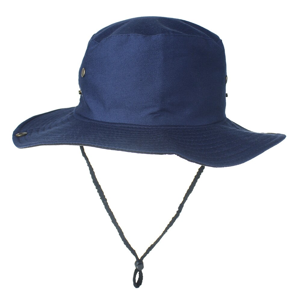 Men Women Big Brim Fisherman Hats Sun Beach Caps Protection Bucket Hat With String Fisherman Cap Unisex Hat: Navy blue