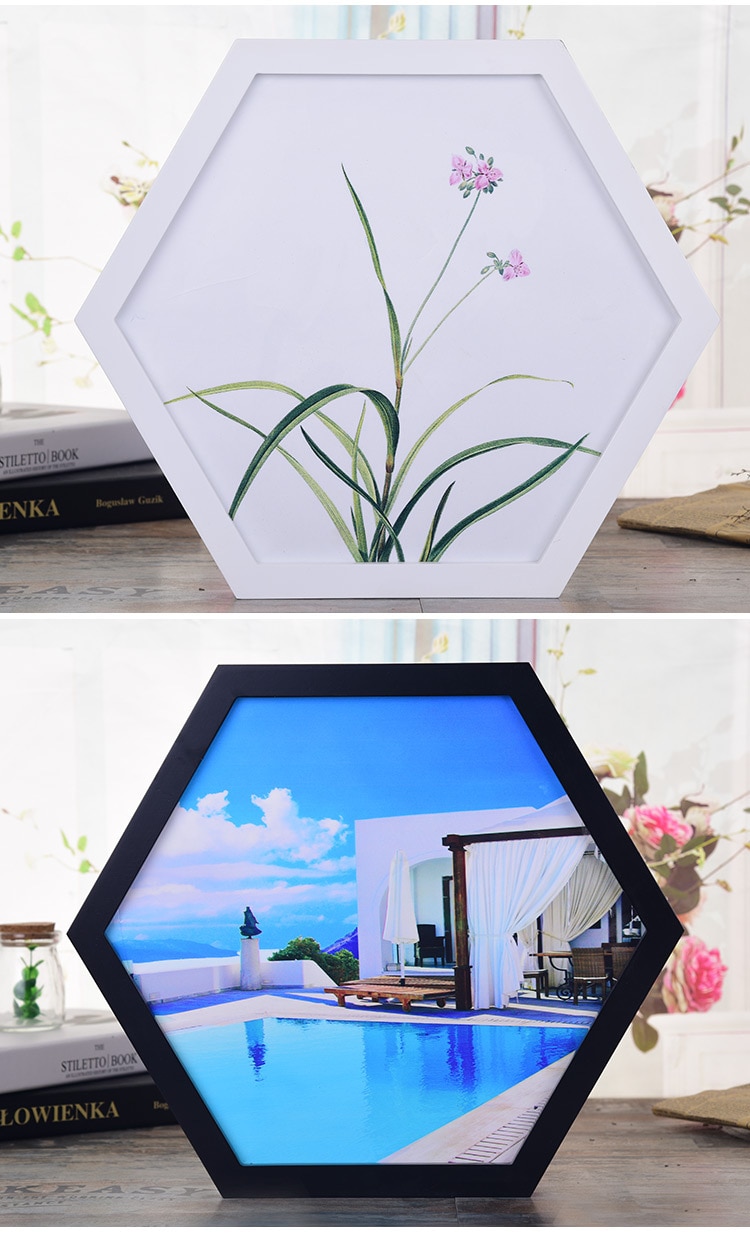 Vægmonterede billedrammer sekskant bryllup billedrammeholder familiebillede display uregelmæssig boligindretning
