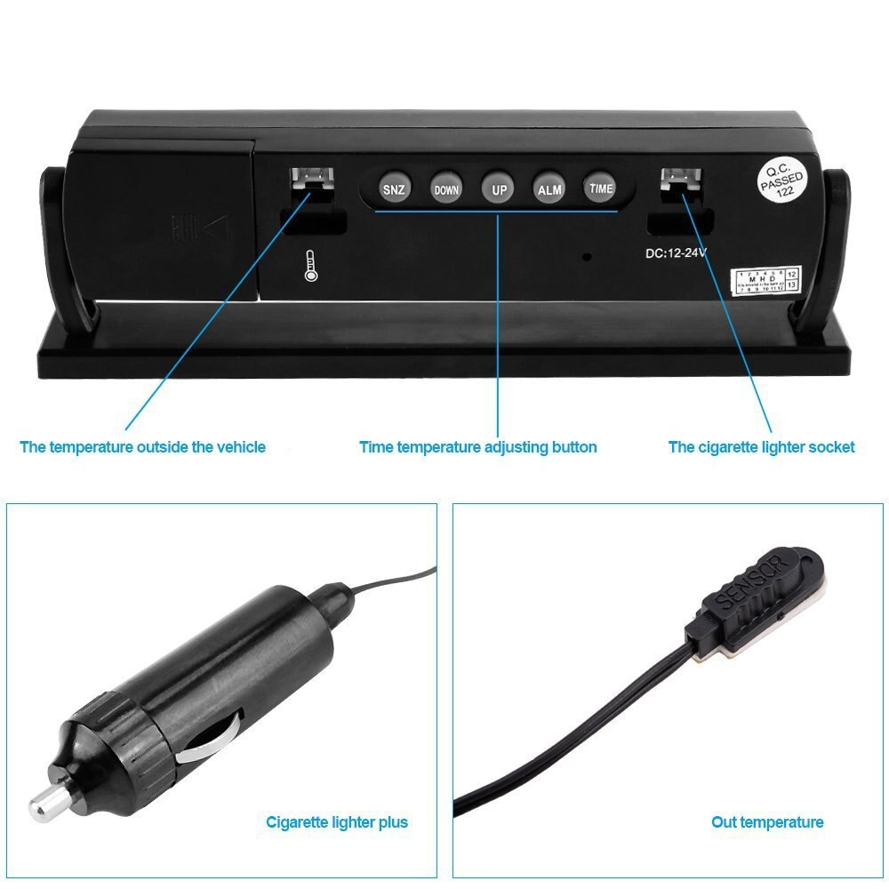 Lcd-scherm Voltmeter Auto Klok Kalender Binnen Buiten Thermometer Voltage Meter