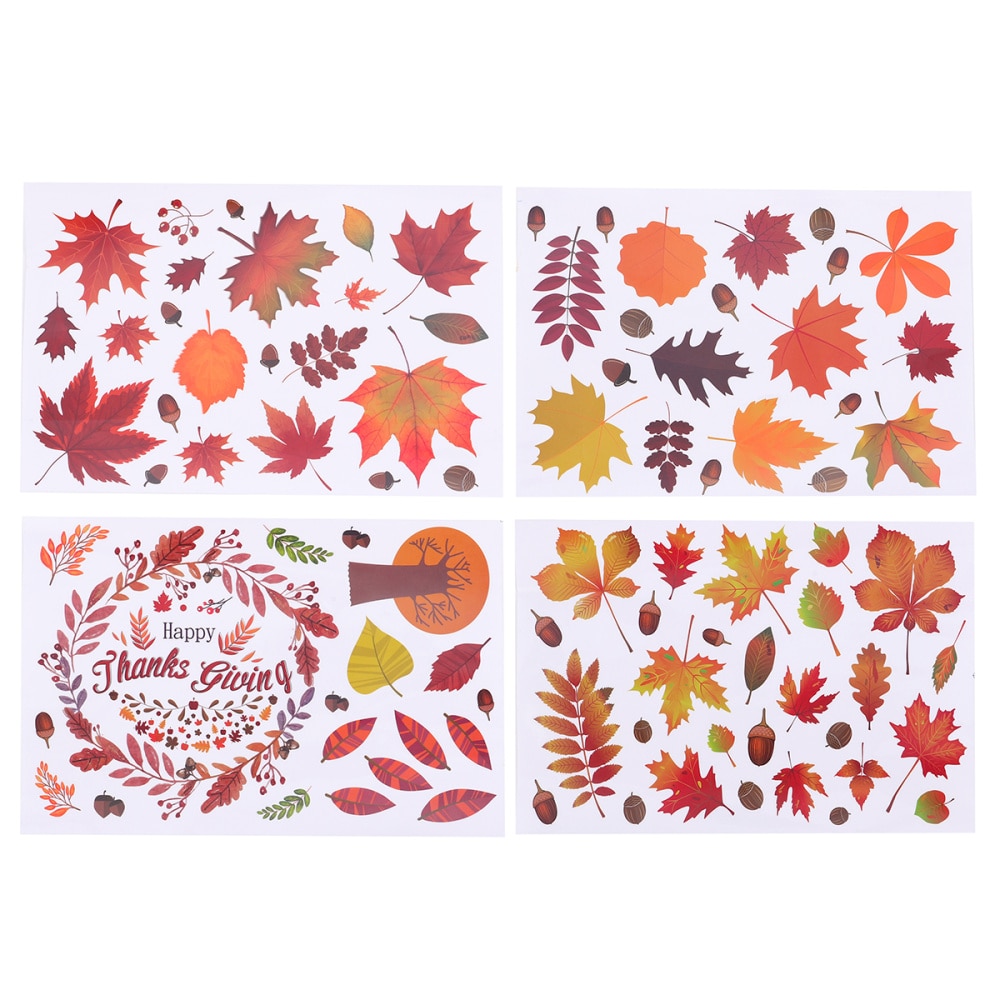 4 Sheets Autumn Style Stickers Warm Practical Maple Leaf Wall Decals Window Stickers Glass Decor Decals for Home Office