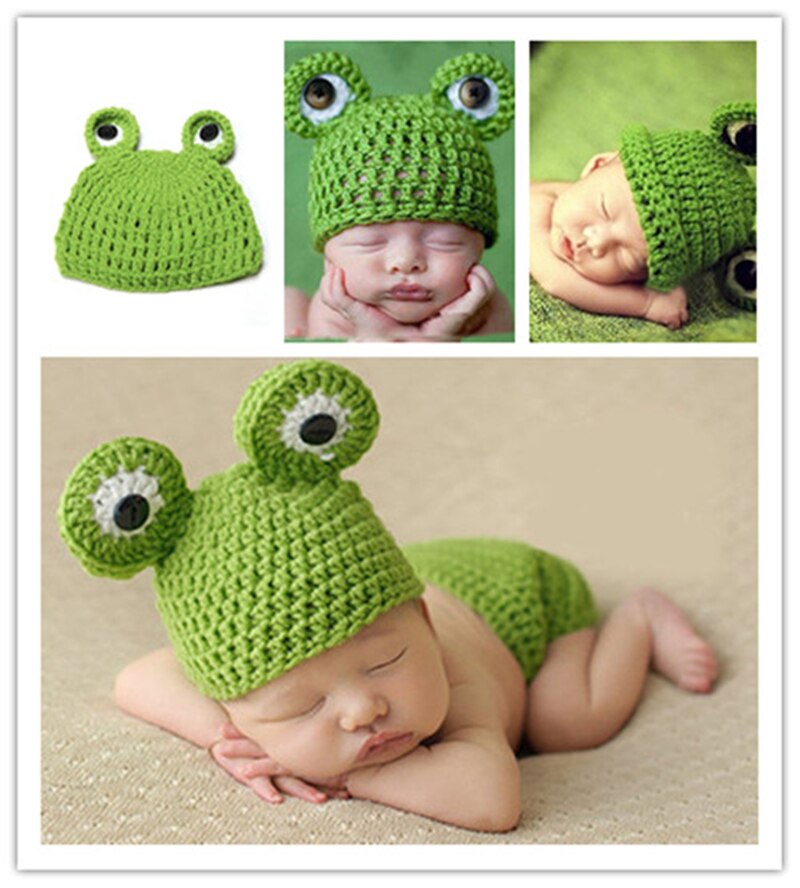 Nette Neugeborene Baby Jungen Mädchen Gestrickte Häkeln Beanies Caps Kostüm Hut Frosch Fancy Stretch Beanie Fotografie Kappen Hut