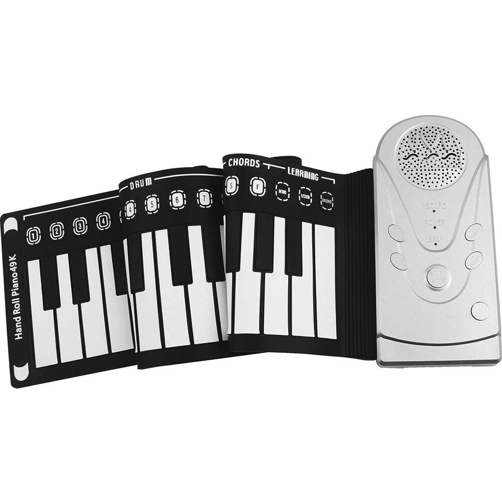 49 keys speaker Hand roll piano Portable folding Electronic organ Novice children Practice piano Musical instrument: Silver