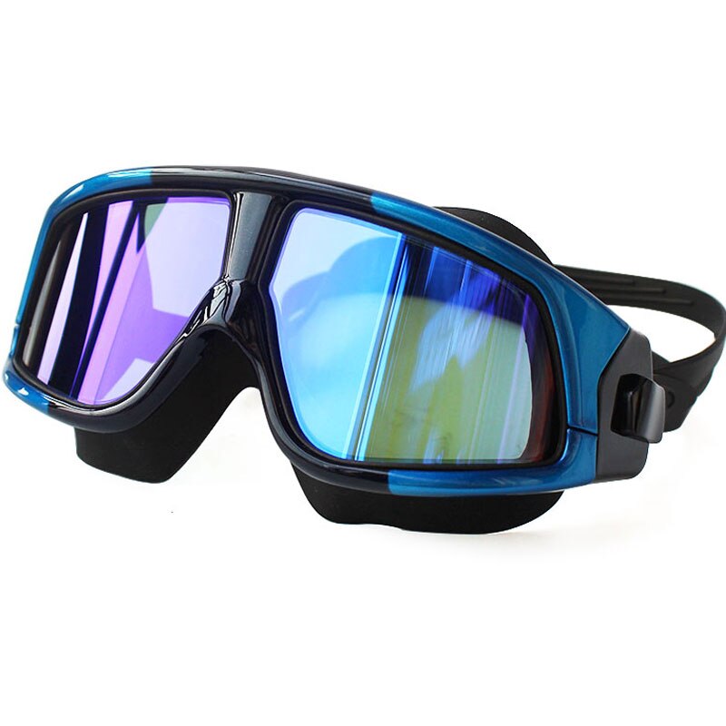 Waterproof Comfortable Silicone Big Frame Polarized Swim Glasses Anti-Fog UV Protection Swimming Goggles for Men Women: Blue