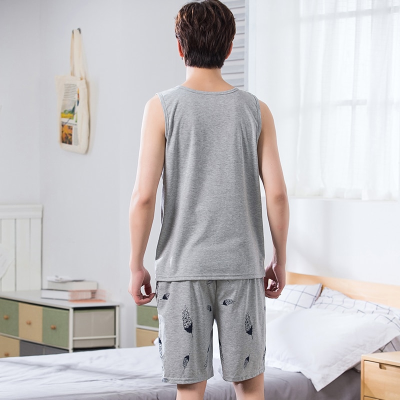 Conjuntos de pijama para hombre, L-XXXXL, chaleco de verano, pijama sencillo, pijama de algodón de Camiseta corta para hombres, pantalón, prendas de vestir de ocio