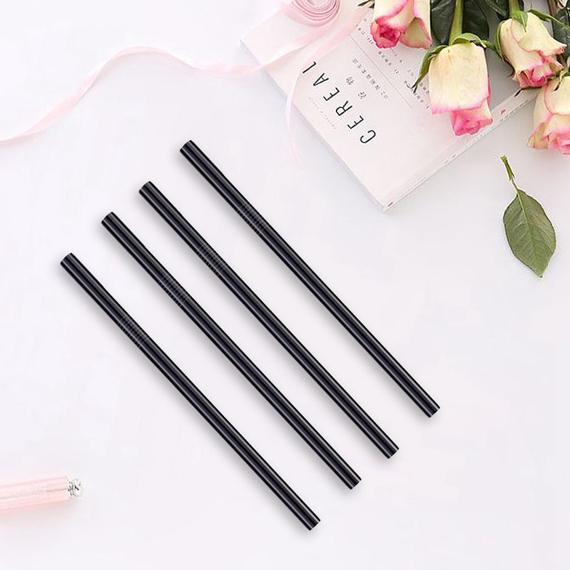 Reusable Stainless Steel Drinking Metal Straw Boba Bubble Tea Smoothie Straws Straight Black Tubes