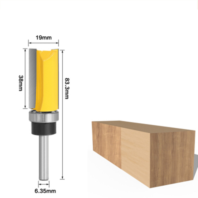 1pc 1/4 inch Shank Flush Trim Router Bit Pattern Bit Top Bottom Bearing 1/2" Blade Template Wood Milling Cutter: NO8