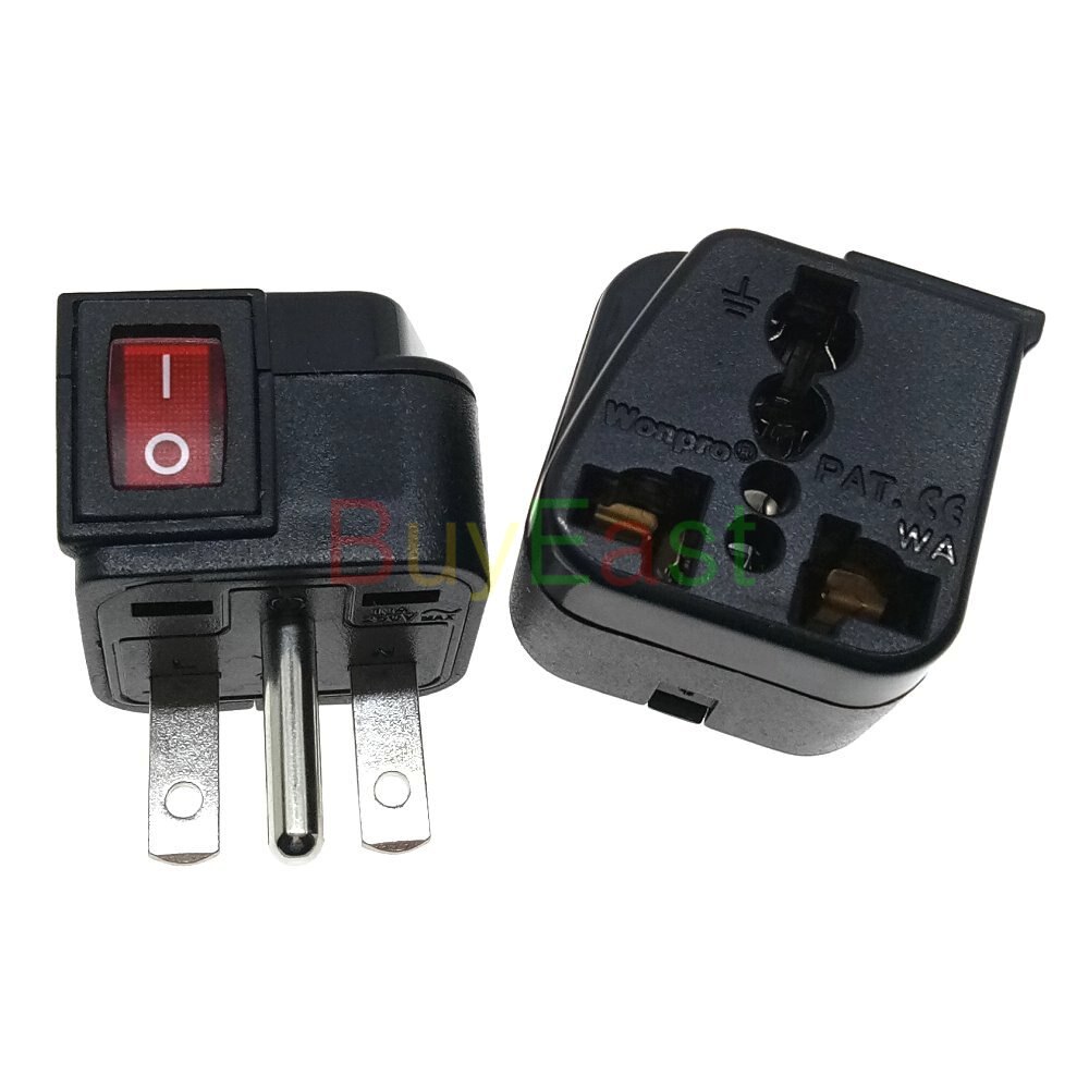 Universal to US Nema 6-15P Electrical Plug Adapter AC100~250V 10A With Main Power Switch LED Indicator WSA-18