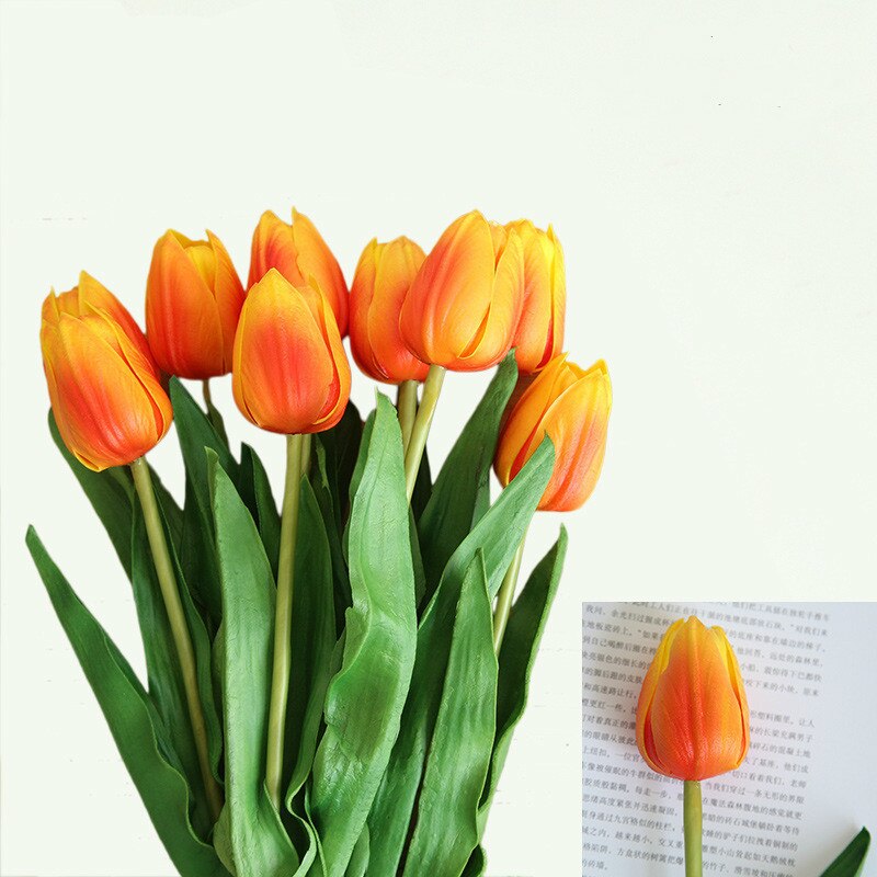 46cm lange gren tulipan kunstig blomst pu latex kunstig buket ægte berørings blomster til bryllup dekorative blomster og kranse: Orange