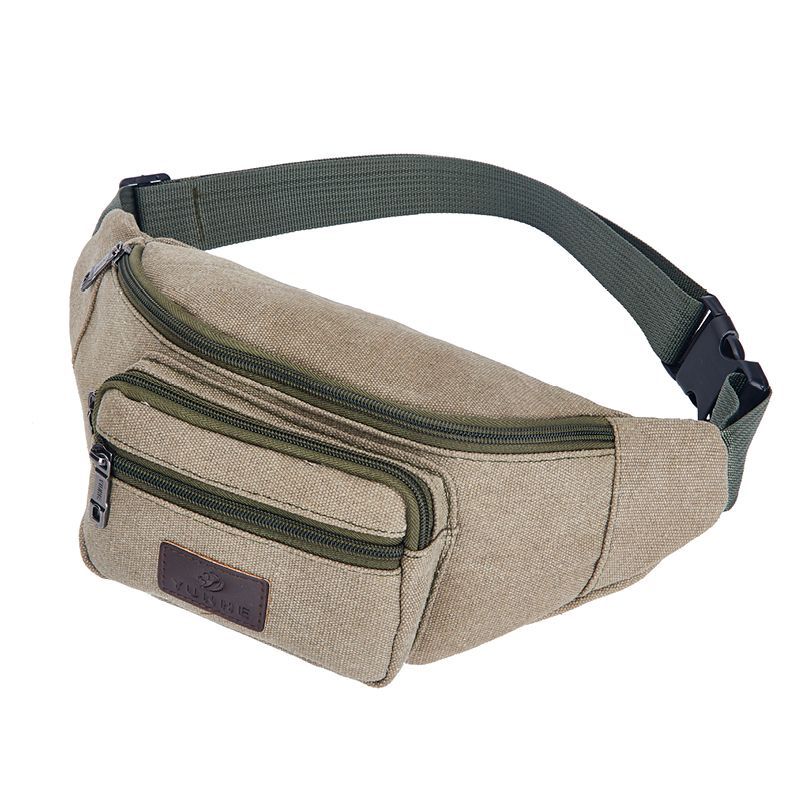 Canvas Travel Waist Belt Bag Women Fanny Pack Bumbag Lasies Outdoor Feni Bags Chest Bag Shoulder Waiste Beg Men Pouch Zipper: Light Khaki