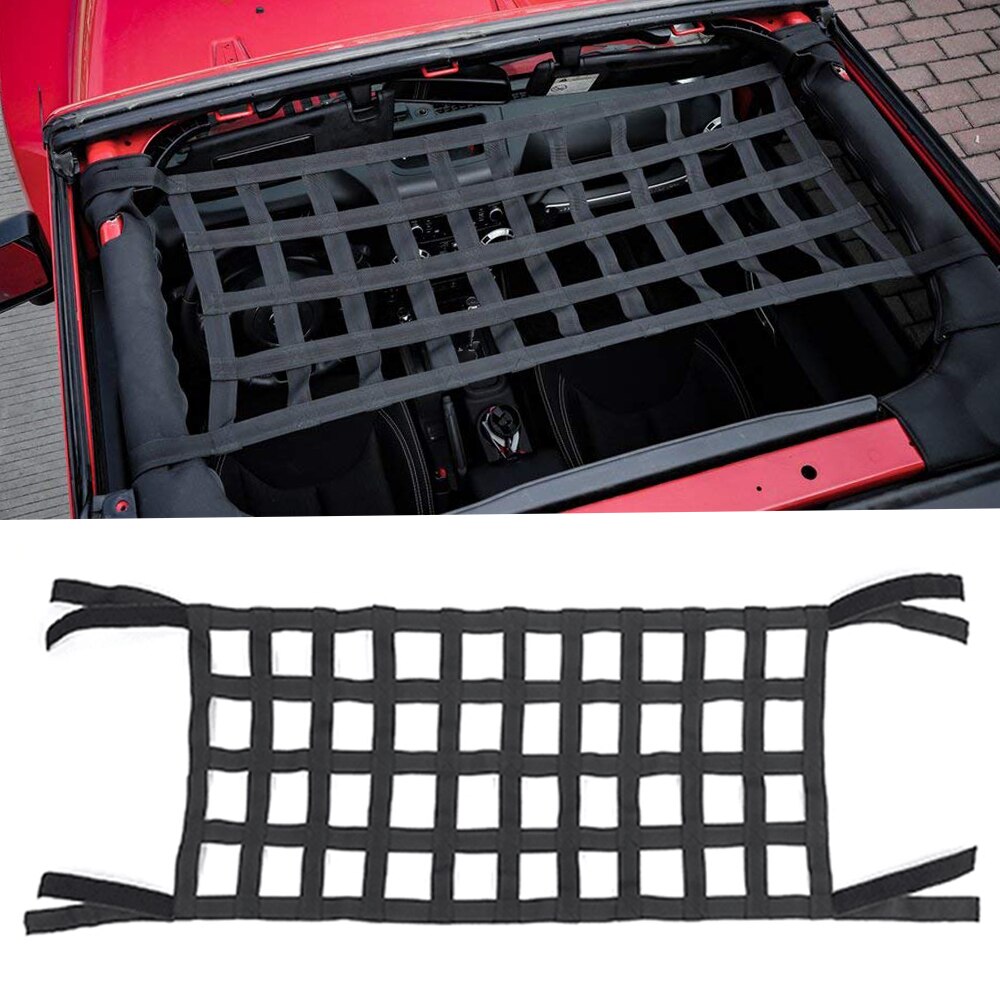 Black Webbing Cargo Network Back Window Extra Storage Roof Net Hammock Bed Rest Top Cover For Jeep Wrangler JK TJ