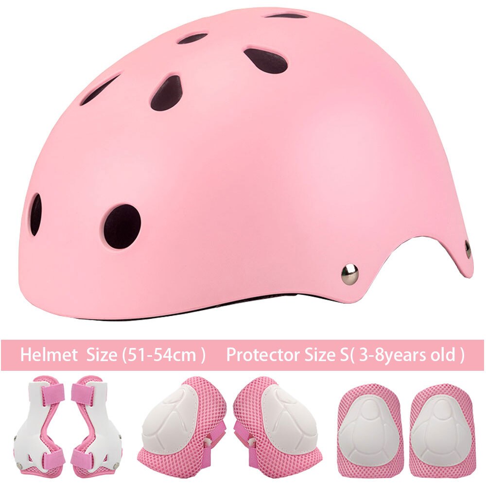 KINGBIKE Kids Roller Skating Bicycle Helmet Knee Wrist Guard Elbow Pad Set 7 pieces Child Cycling Sports Protective Guard Gear: Pink Set