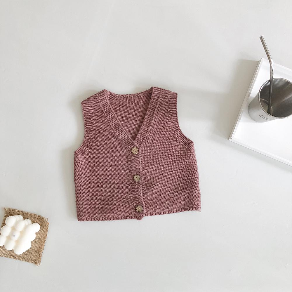 Baby pige vest baby drenge piger 'all-around 0-2- -årig cardigan bomuldsgarn strikket sweater vest frakke: Brun / 12m