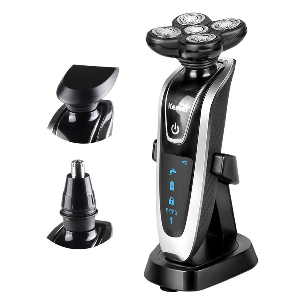 3-In-1 Electric Shaver Body Waterproof Rotary Smart Rechargeable Razor With Stainless Steel 5D Floating Cutter KM5886