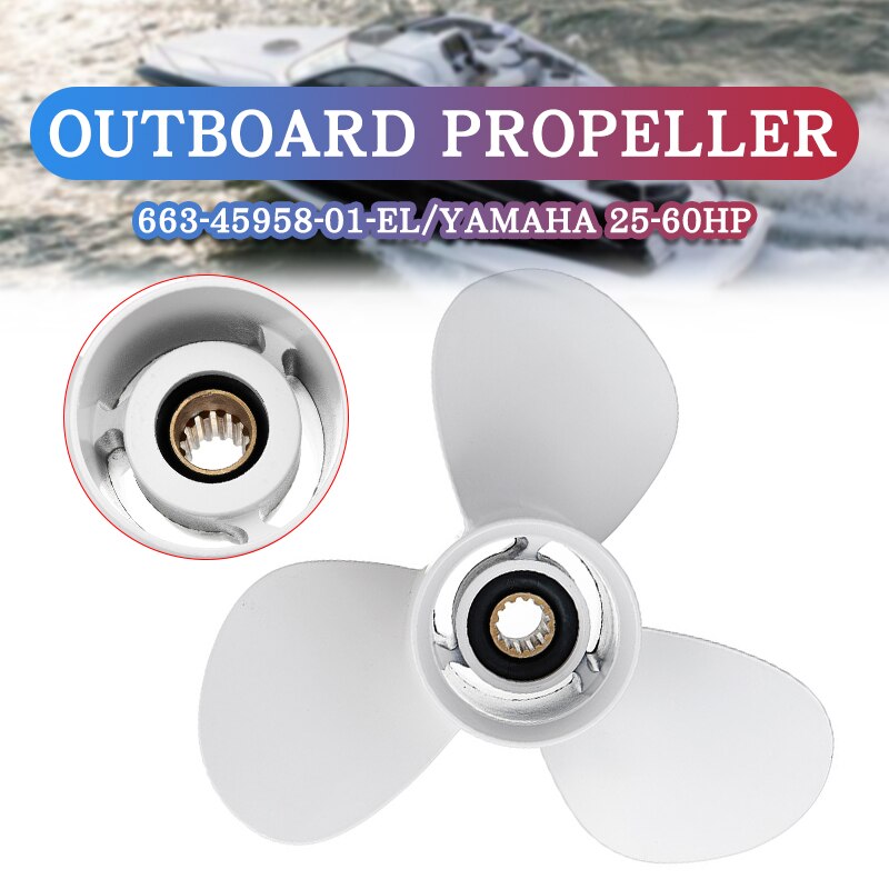 11 1/4 x 14 båt utombordare propeller för yamaha 25-60hp 663-45958-01- el marin propeller 13 spline tand vit aluminium