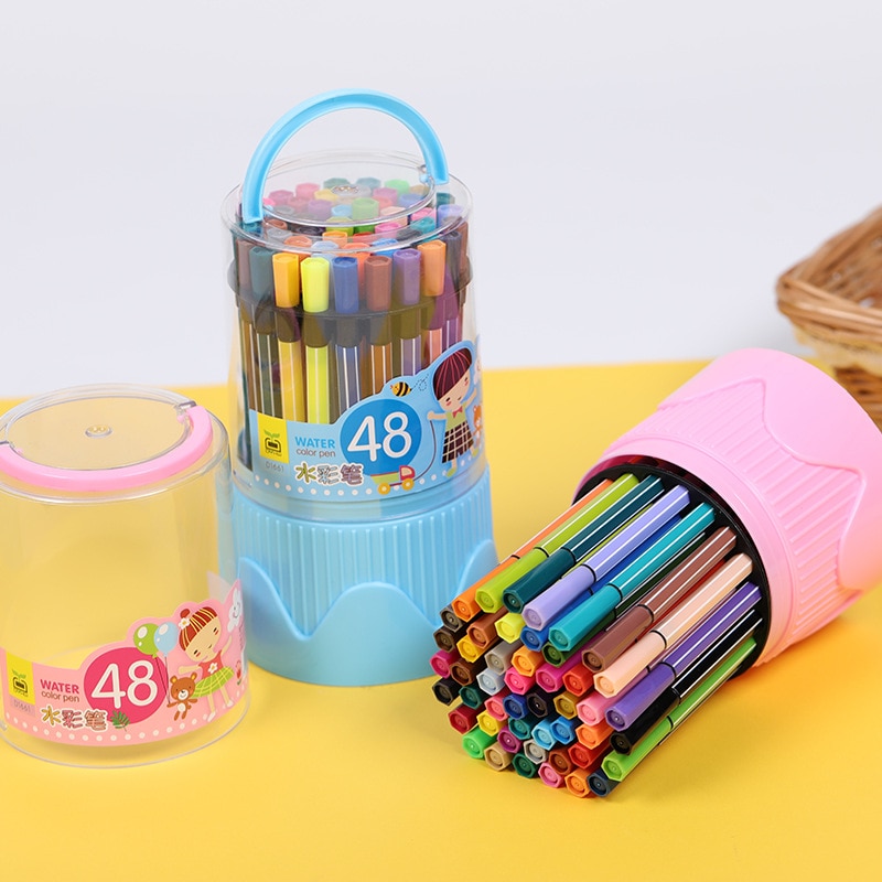 48 Kleur Aquarel Pen Set Gebotteld Wasbare Waterbasis Aquarel Pen Kleuterschool Graffiti Borstel Kinderen Schilderen Set