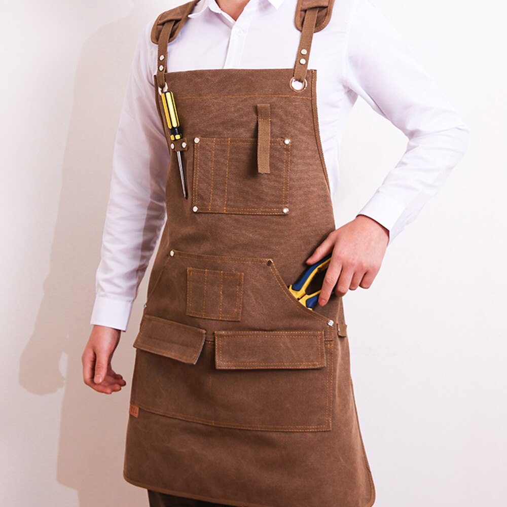 Woodworking Aprons Heavy Duty Waxed Canvas Work Apron with Pockets for Garden Carpenter Blacksmith Shop Apron