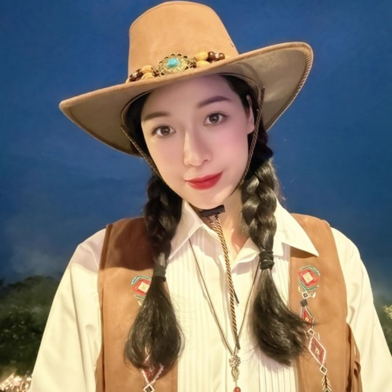 Vintage Tribal Western Cowboy Hat Ethnic Pattern Wide Brim Casual Sun Hat Retro Suede Big-edge Cowgirl Denim Hat for Travel