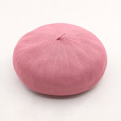Simple light version 18-color women's beret hat spring and summer thin linen texture painter hat girl beanie hat: Lotus color
