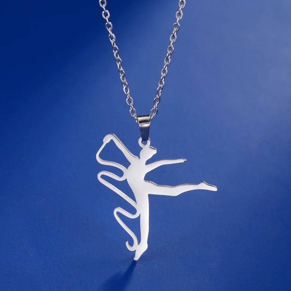 Teamer Gymnastics Necklace for Women Girls Sports Pendant Stainless Steel Jewelry Dancer Gymnast Birthday